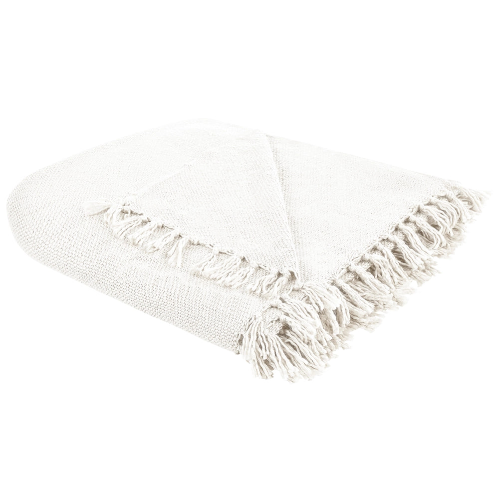 Coperta tessuta a mano con frange 150 x 200 cm bianco crema stile classico morbida letto divano
