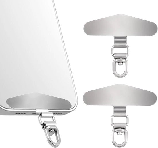 Cordone di sicurezza universale in acciaio inossidabile con patch - Set da 2 - Protezione per dispositivi mobili - Catena per telefono - Supporto per catena metallica