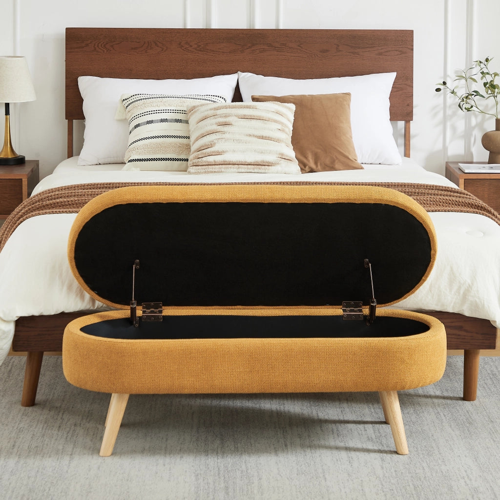 Panca contenitore con scomparto di stoccaggio in chenille gialla per camera da letto ingresso e soggiorno 110 cm