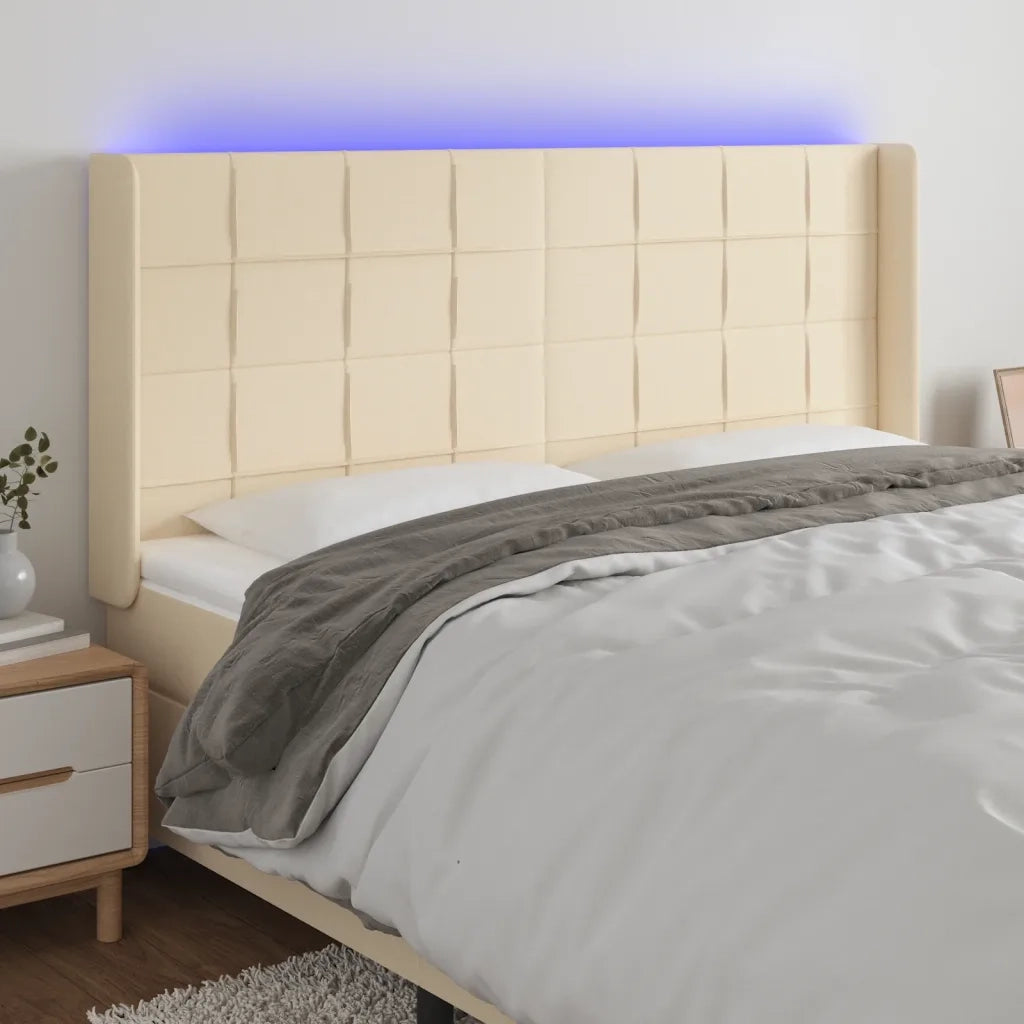 Testiera | Testata a LED Crema 163x16x118/128 cm in Tessuto