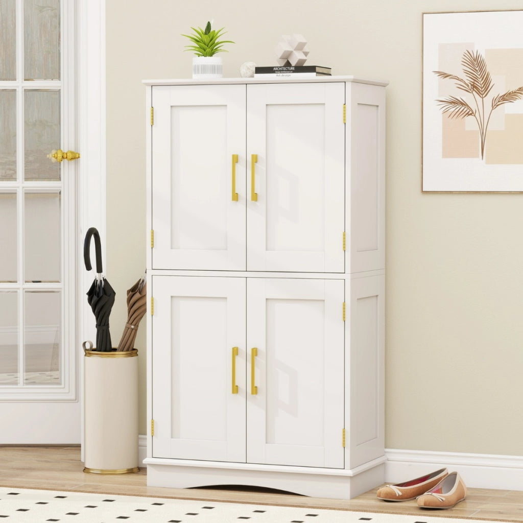 Armadio portaoggetti da terra per bagno con 4 ante e 2 ripiani regolabili-Credenza per cucina e soggiorno Bianco