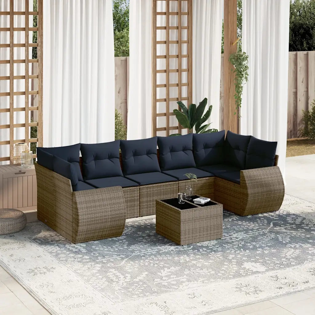 Set Divani da Giardino 8 pz con Cuscini Grigio in Polyrattan 3221140