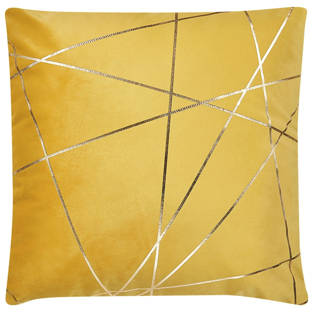 Set di 2 Cuscini decorativi con motivo geometrico Dorato 45 x 45 cm velluto Giallo
