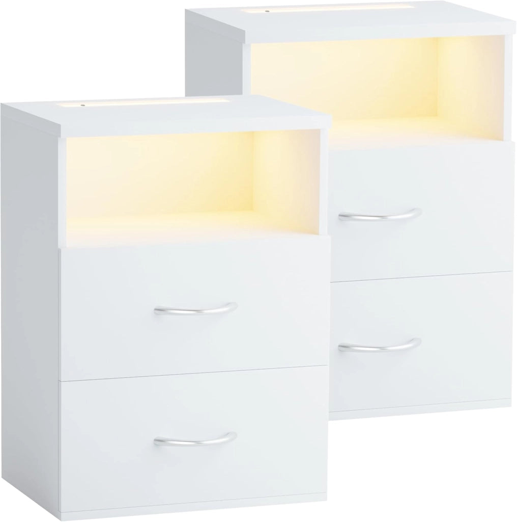 ® Comodino Set da 2 Illuminazione LED Touch 40x28x55cm in Legno 2 Cassetti Camera da Letto Tavolino Comodini