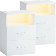 ® Comodino Set da 2 Illuminazione LED Touch 40x28x55cm in Legno 2 Cassetti Camera da Letto Tavolino Comodini