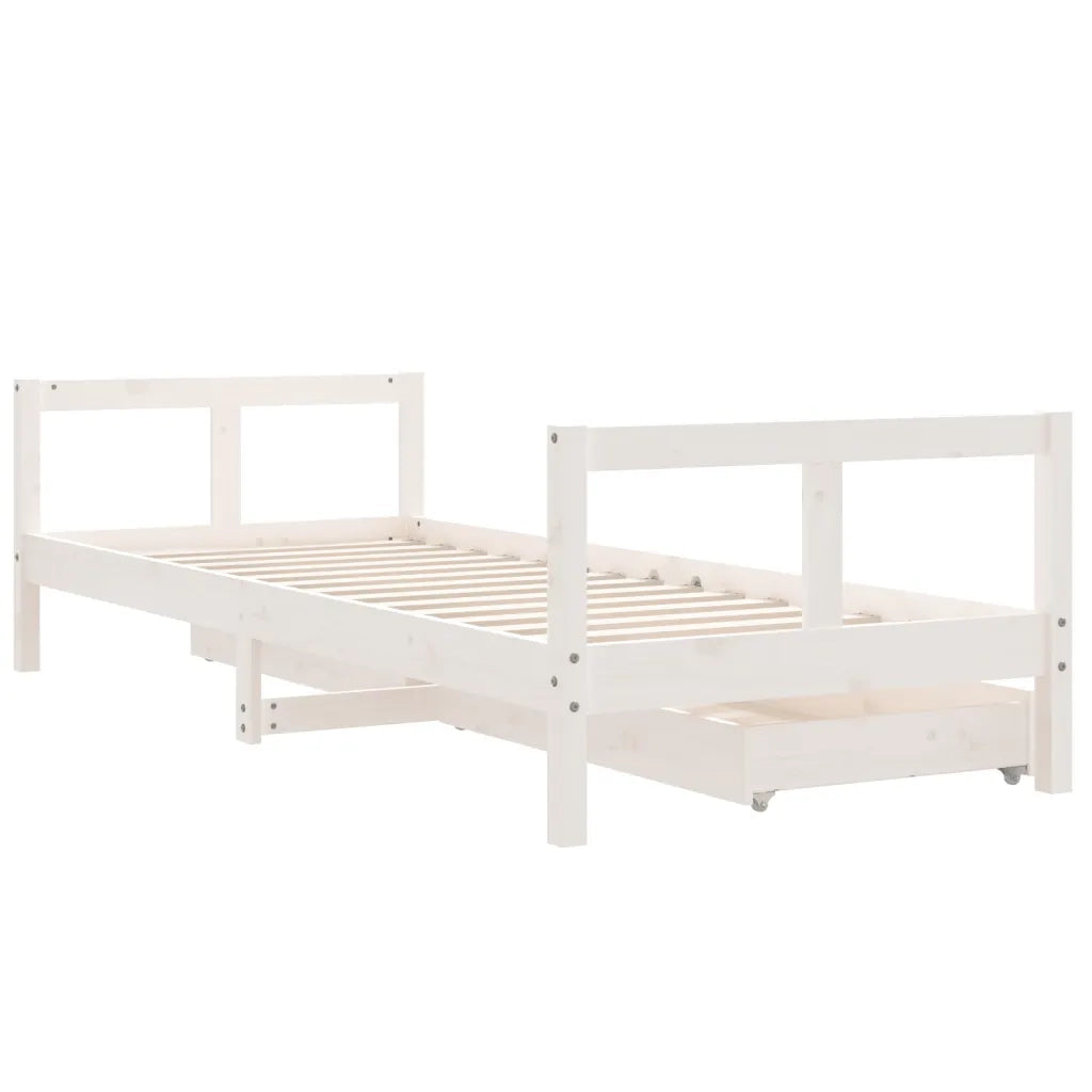 Giroletto Bambini | Letto Infantile | Lettino con Cassetti Bianco 80x200cm Massello di Pino