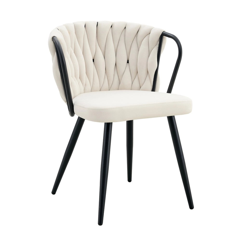 Sedia da Pranzo Imbottita in Velluto con Schienale Intrecciato ¨C MINIMAL ¨C Beige/Nero, Gambe in Metallo