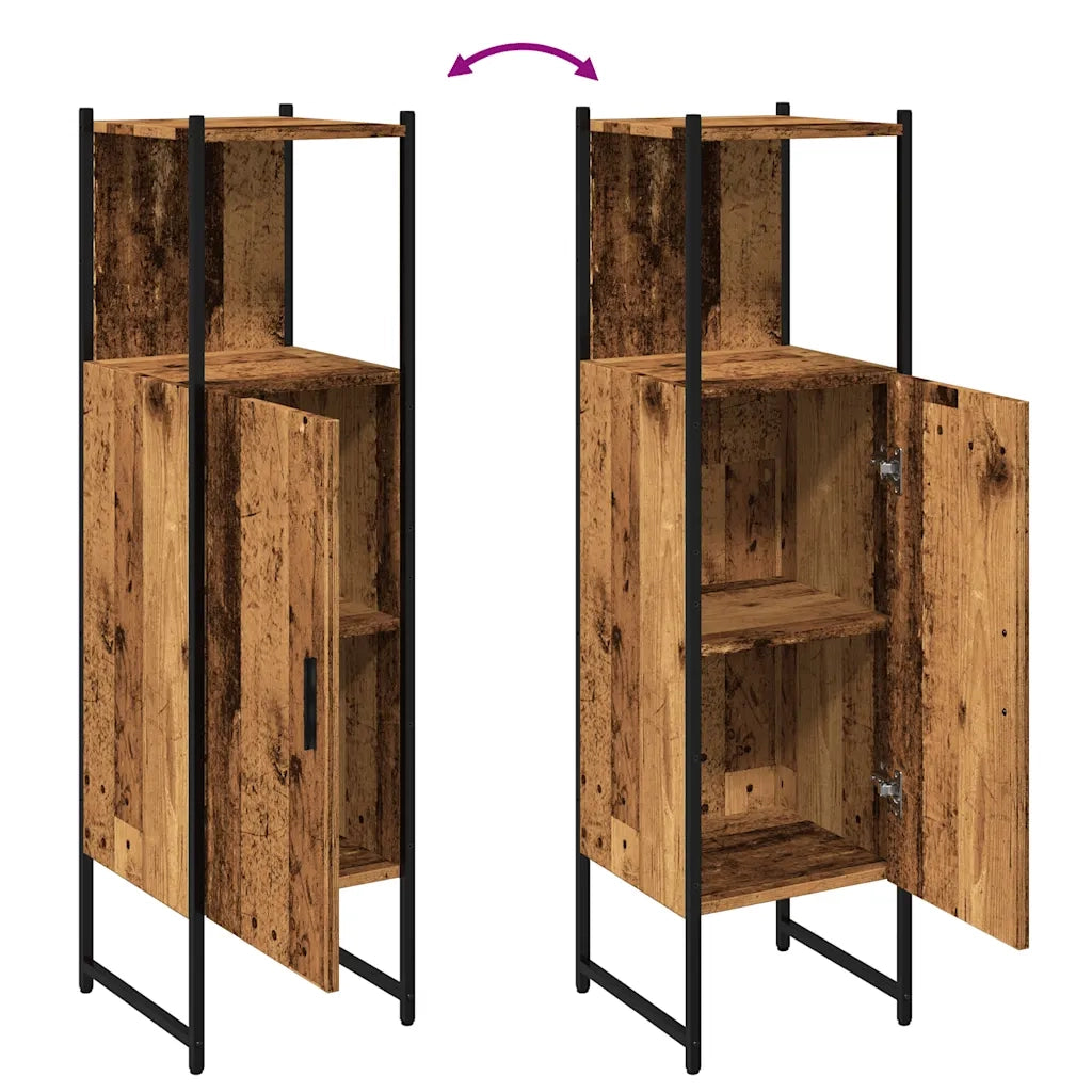 Mobiletto da bagno salvaspazio di design 33 x 33 x 120 cm ampio spazio contenitivo finitura in legno di recupero 02_0051184