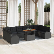 Set Pranzo Giardino 11 Pezzi con Cuscini Polyrattan Nero Acacia