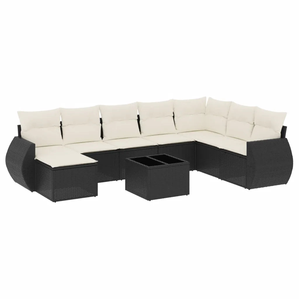 Set Divani da Giardino 9 pz con Cuscini Nero in Polyrattan
