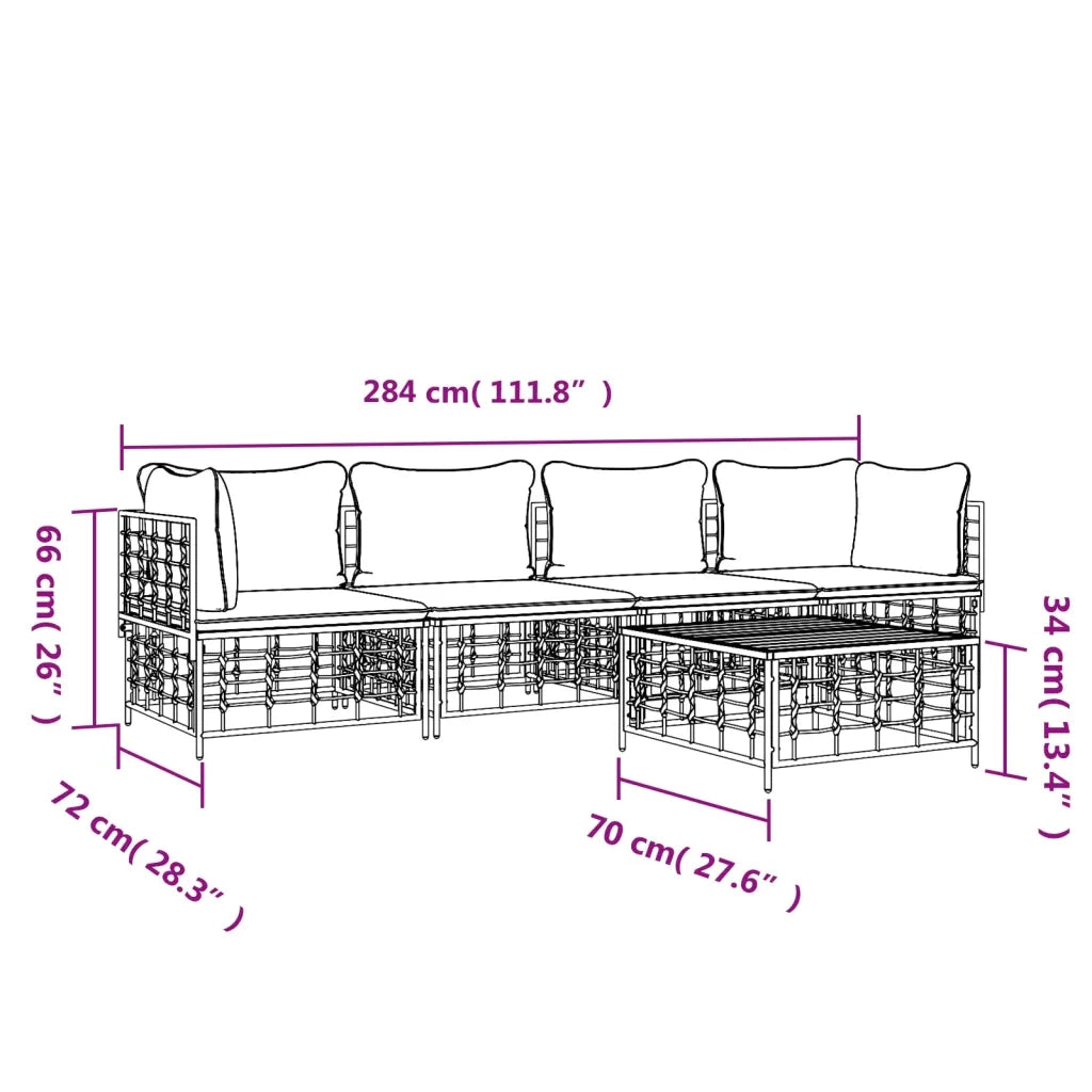 Set Divani da Giardino 5 pz | Set Salotto da Giardino con Cuscini Antracite in Polyrattan