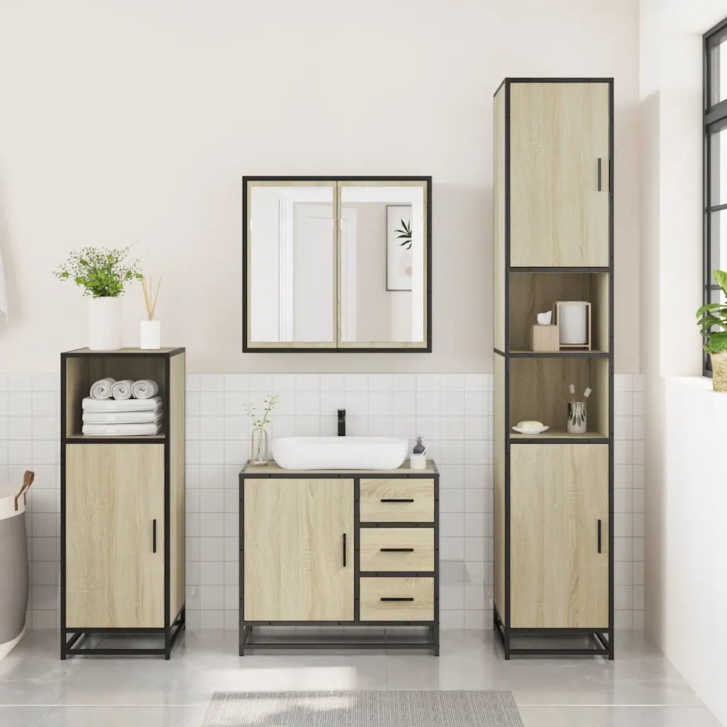 Set Mobili da Bagno 3 pz Rovere Sonoma in Legno Multistrato 3300956