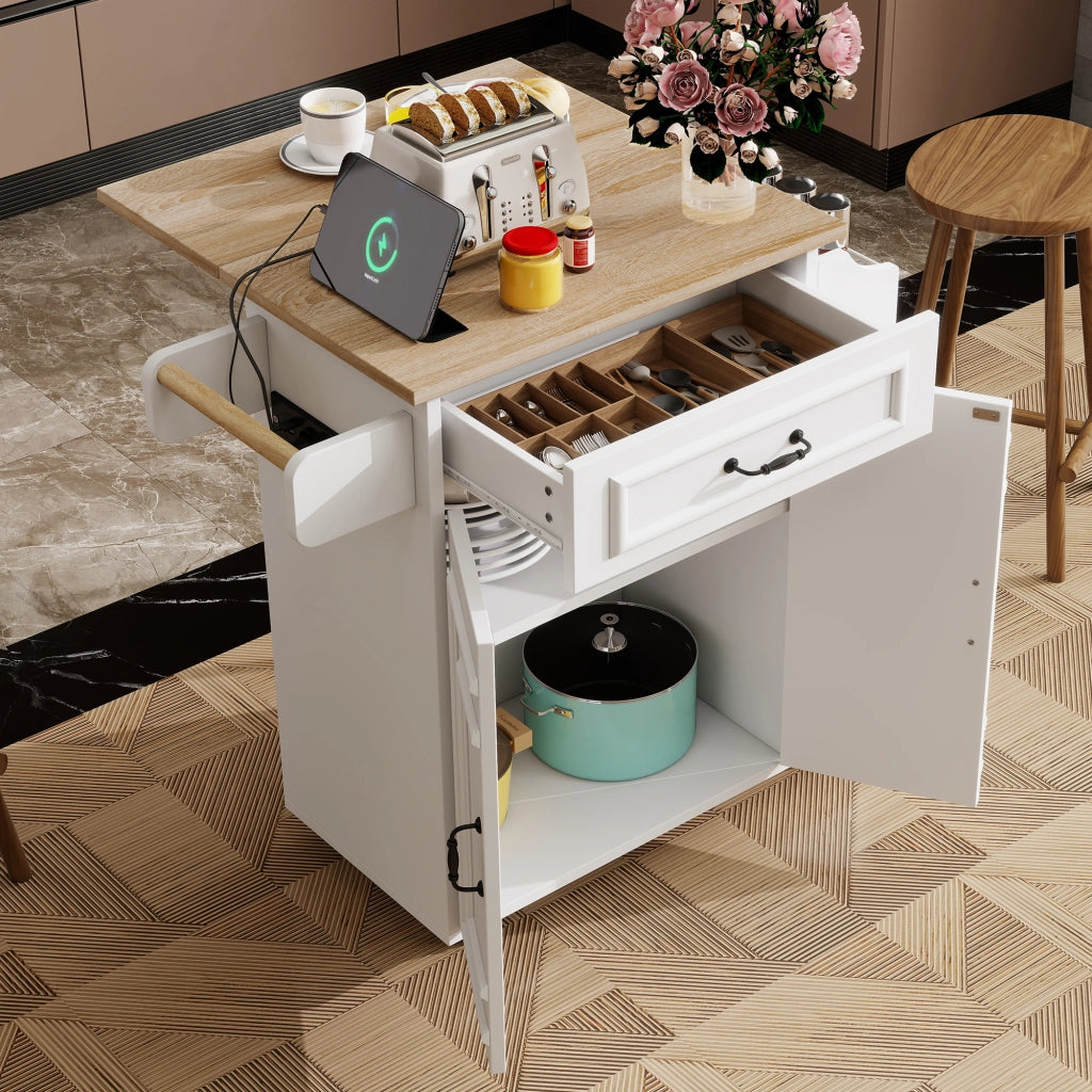 Carrello da Cucina con 1 Cassetto 2 Ante Ripiano Regolabile Piano Pieghevole Portasciugamani con Ruote 66x60x90 cm