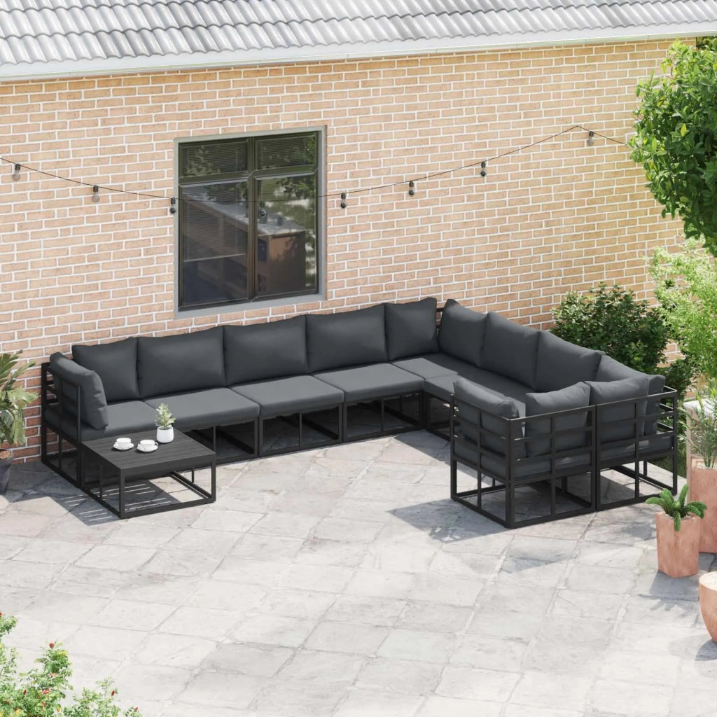 Set Divano da Giardino con cuscino 9 pcs Nero Alluminio 3378904