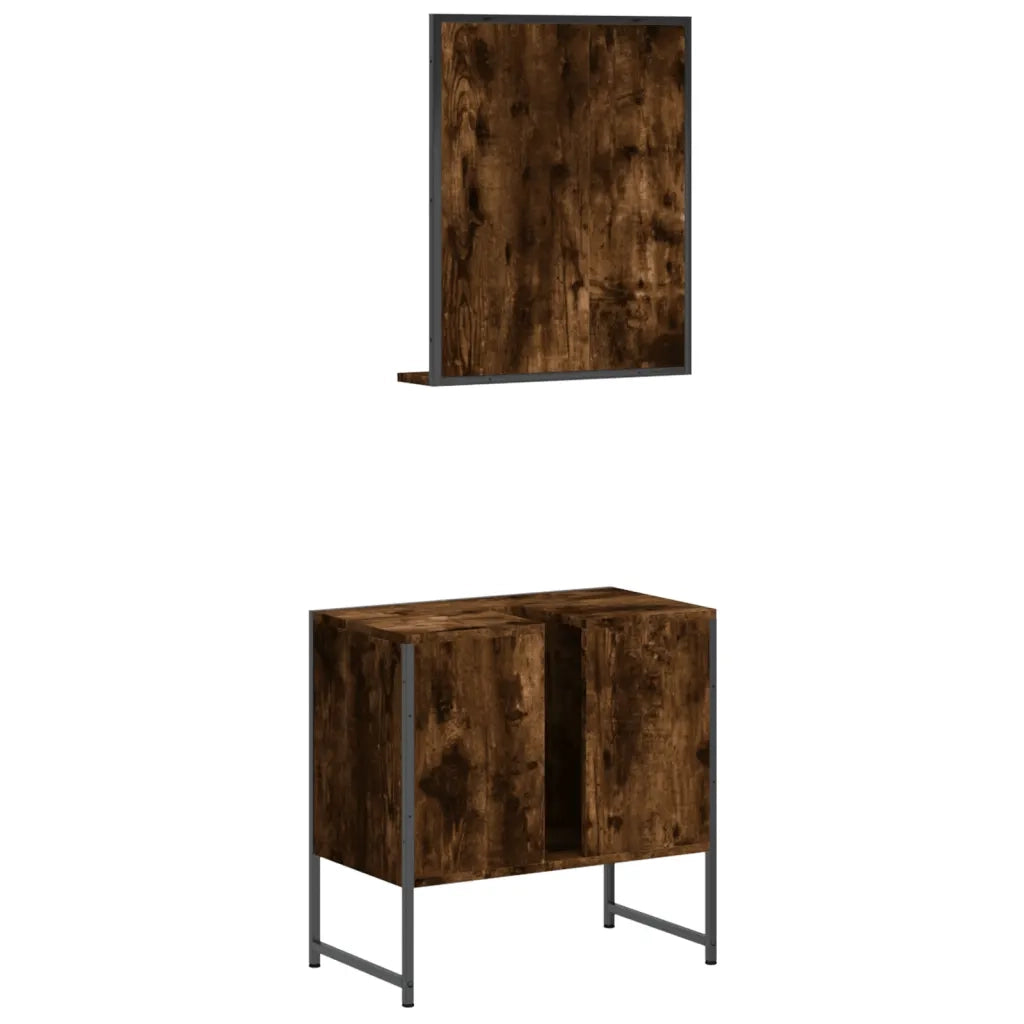 Set Mobili da Bagno | Armadio da bagno 2 pz Rovere Fumo in Legno Multistrato