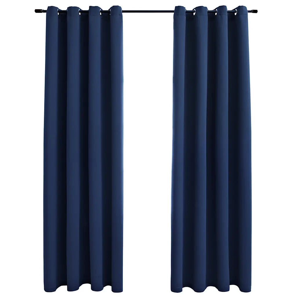 Tende Oscuranti | Tende Blackout con Anelli in Metallo 2 pz Blu 140x175 cm
