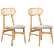 Set di 2 sedie da pranzo Sedute imbottite in poliestere Schienale in rattan a treccia viennese Struttura in legno di gomma Marrone chiaro