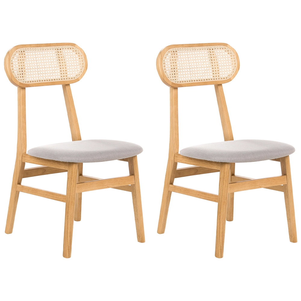 Set di 2 sedie da pranzo Sedute imbottite in poliestere Schienale in rattan a treccia viennese Struttura in legno di gomma Marrone chiaro