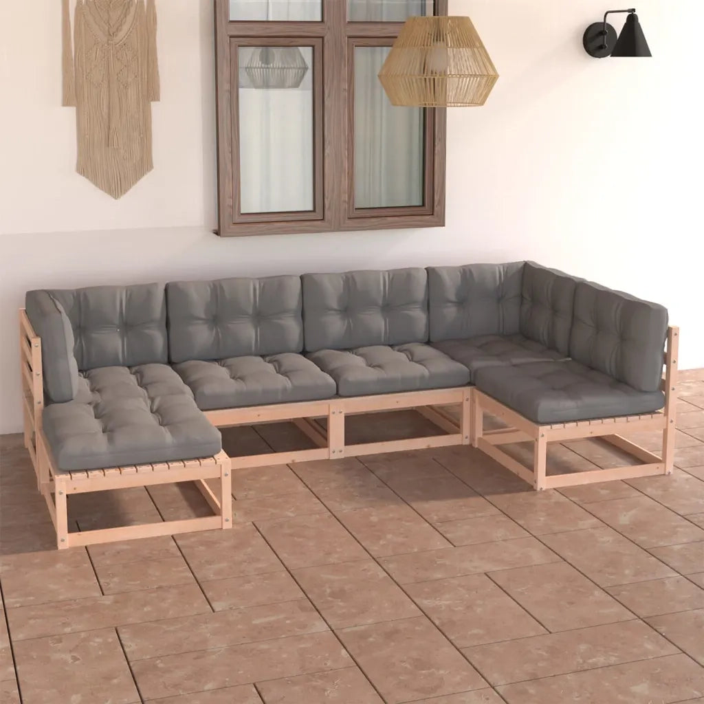 Set Divani Giardino 6 pz con Cuscini in Legno Massello di Pino 3076734