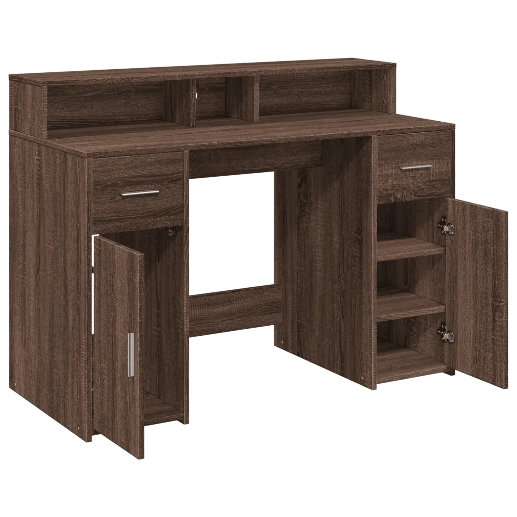 Scrivania con Luci LED Marrone Rovere 120x55x91 cm Multistrato