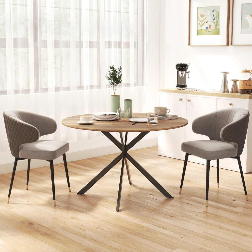 Tavolo da Pranzo Rotondo per 4 Persone ¨C Zephmum ¨C Acciaio, Marrone, ?120x75 cm