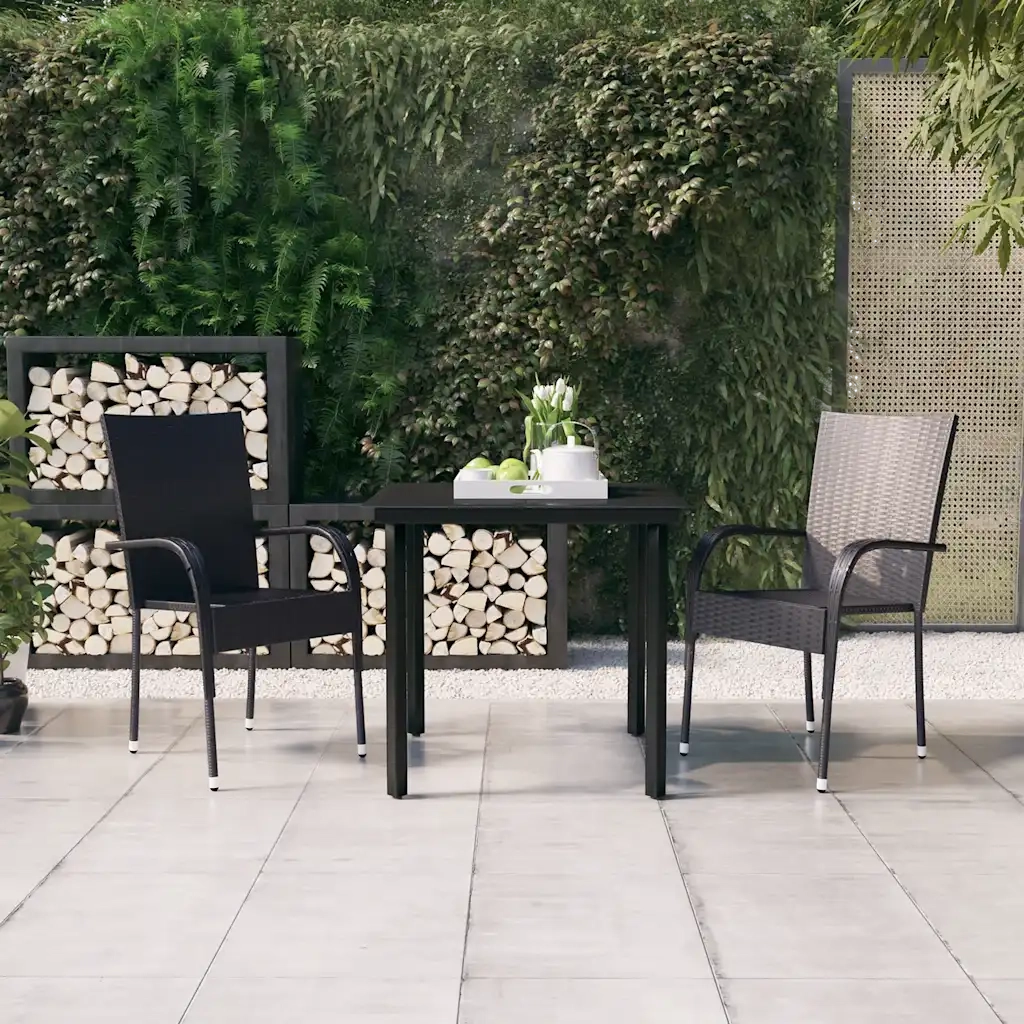 Set Mobili da Pranzo per Giardino 3 pz | Set Salotto da Giardino Nero