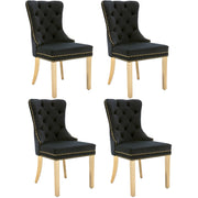 4 Sedie da Pranzo con Anello sullo Schienale; Borchie Decorative e Piedini Regolabili; Velluto; Nero