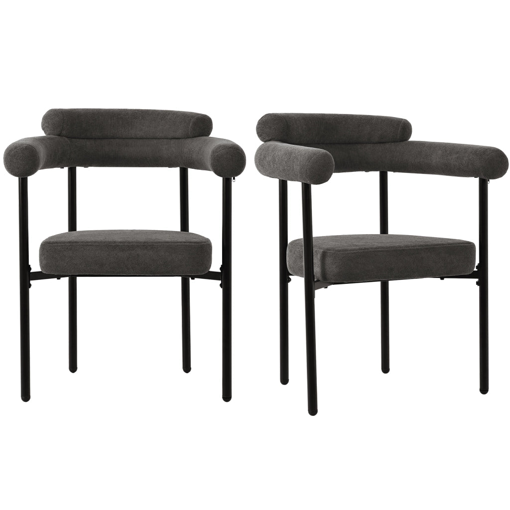 Chaise de salle à manger in tessuto effetto velluto con seduta ampia e supporto ergonomico in ferro grigio scuro 70 × 62 × 84 cm