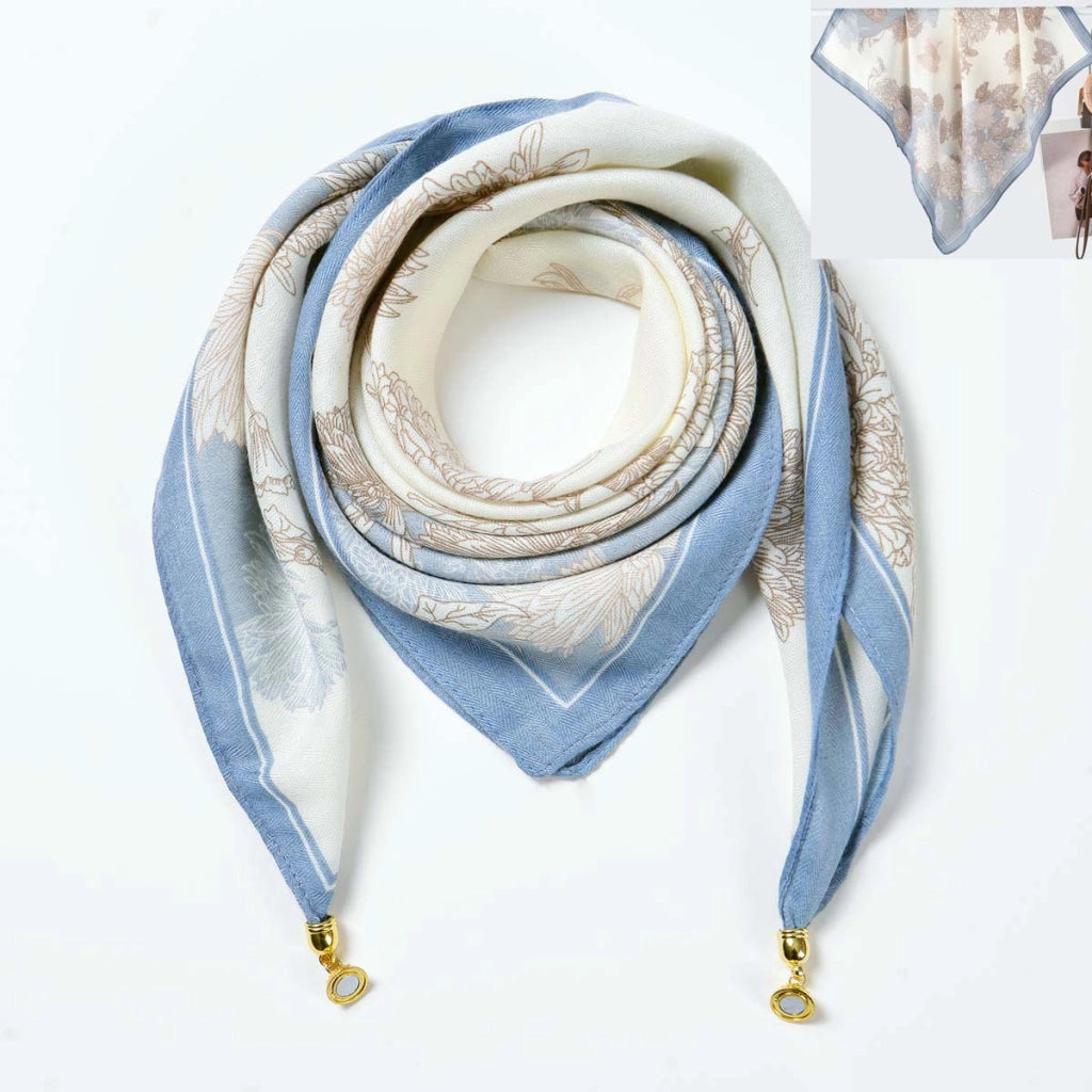 Sciarpa quadrata in cotone e lino/sciarpa di seta da donna con chiusura magnetica, versatile per la primavera e l'autunno, scaldacollo/sciarpa triangolare/sciarpa autunnale.