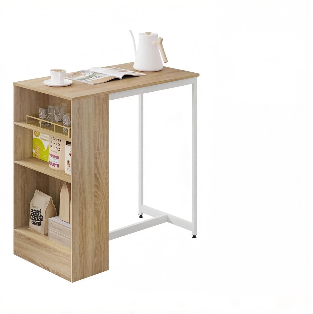 Tavolo bar con ripiani a 3 livelli, bianco e rovere chiaro, 91 x 49 x 91 cm