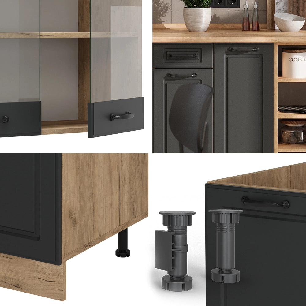 Cucina componibile R-Line Antracite rustico/Rovere dorato 240 cm, PL Rovere Vicco