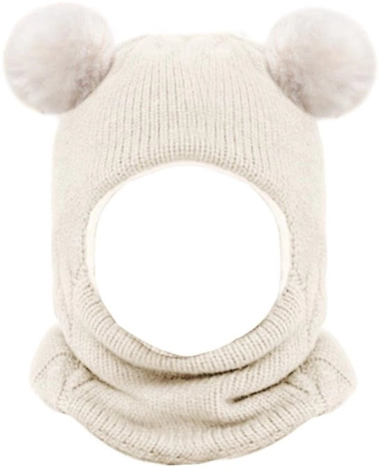 Muffa 2-in-1 per neonati - Muffa con cappuccio e pompon - Tela di pile - Flessibile - Disegno a spirale unico - Muffa per neonati invernale