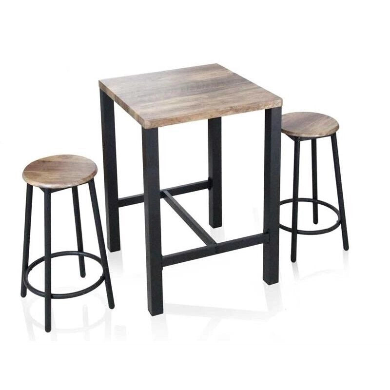 SET TAVOLO CON 2 SGABELLI COLORE NOCE E NERO 60X60XH87 CM