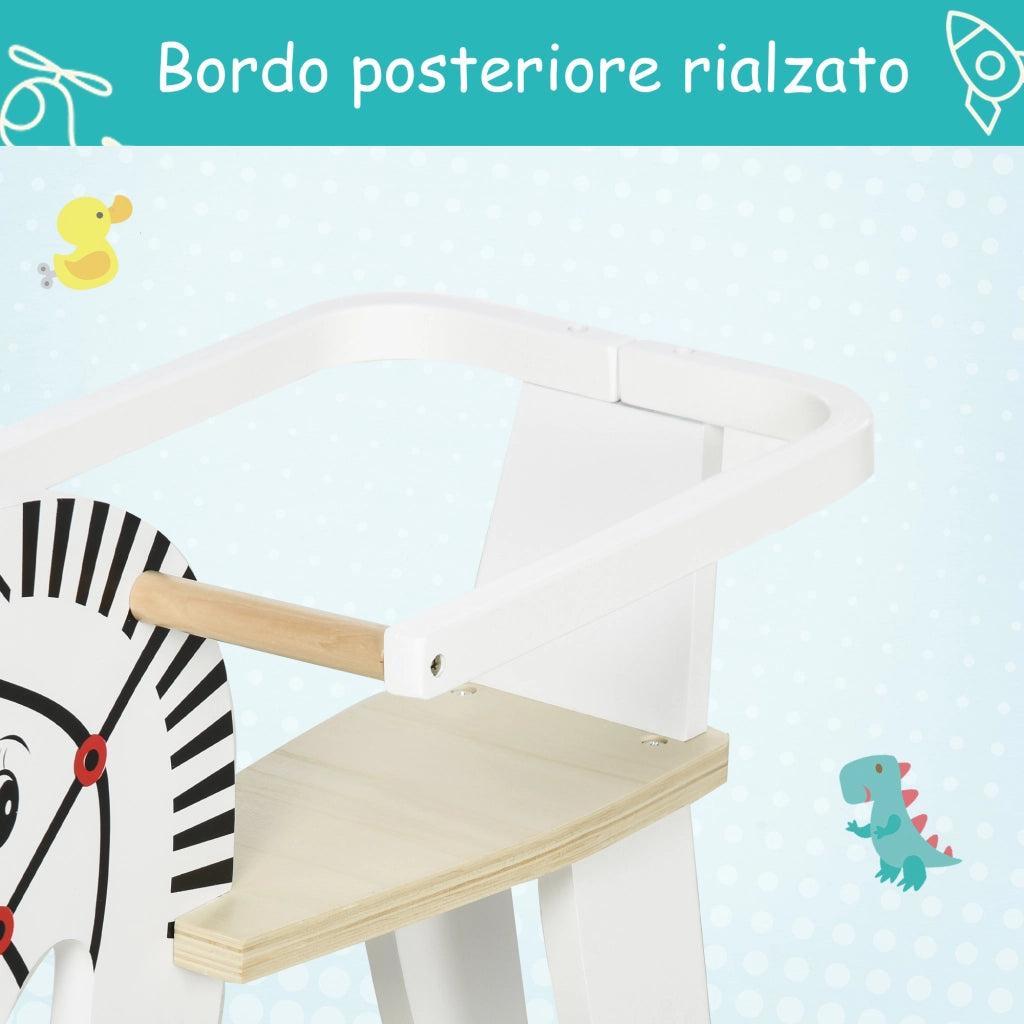 EasyComfort Cavallo a Dondolo Classico in Legno per Bambini 1-3 Anni con Bordo, Maniglie e Poggiapiedi, 68x26.5x48cm, Bianco