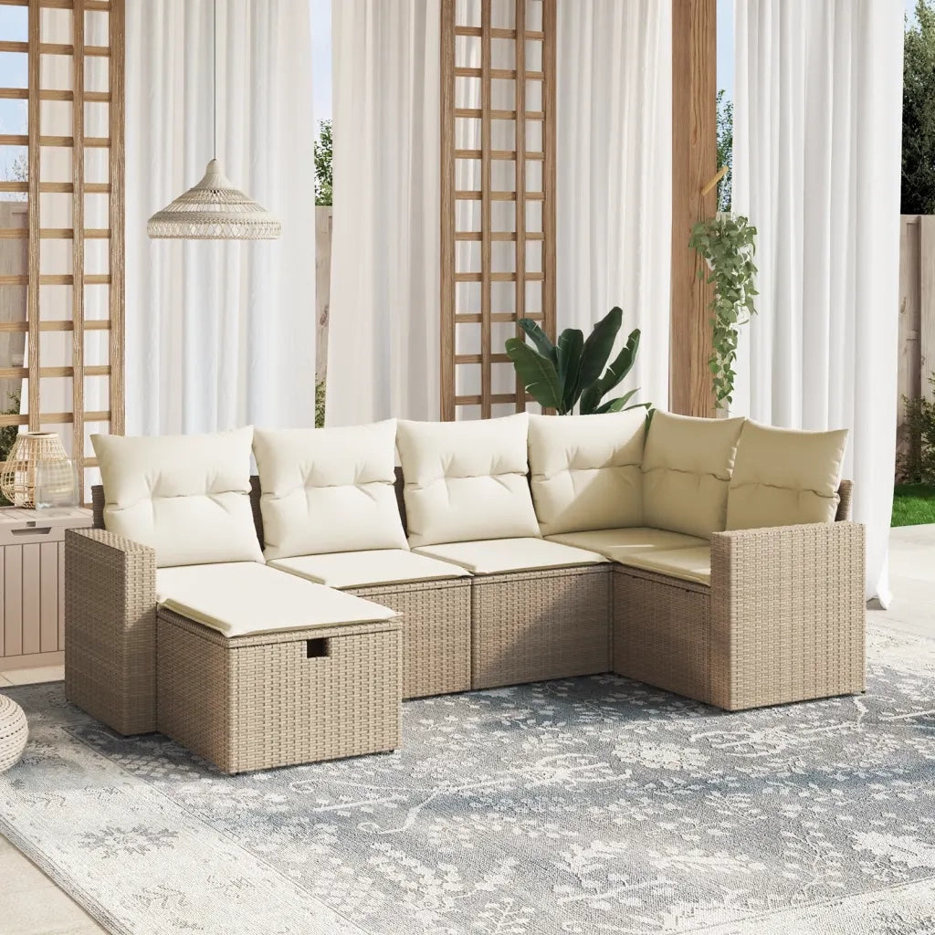 Set Divano da Giardino 6 pz con Cuscini Beige in Polyrattan