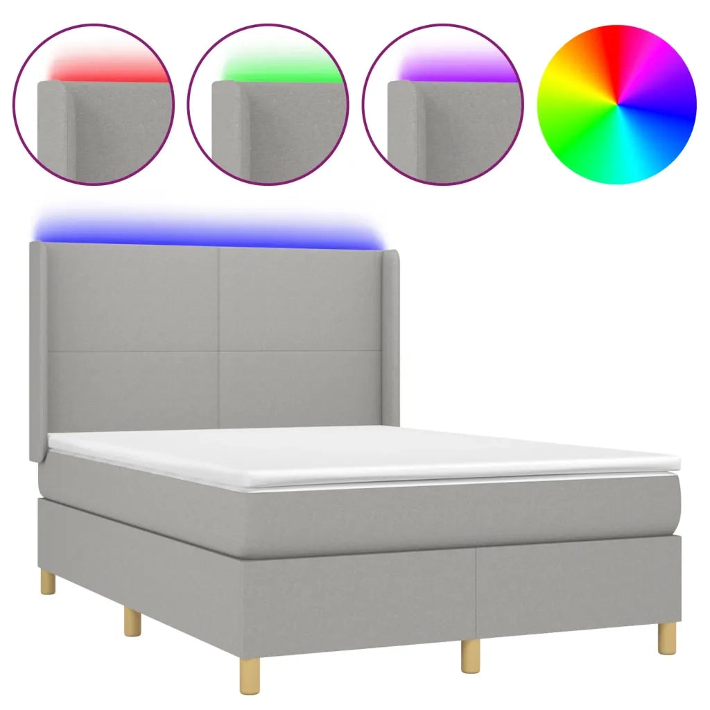 Letto a Molle Materasso e LED Grigio Chiaro 140x190 cm Tessuto 3138709