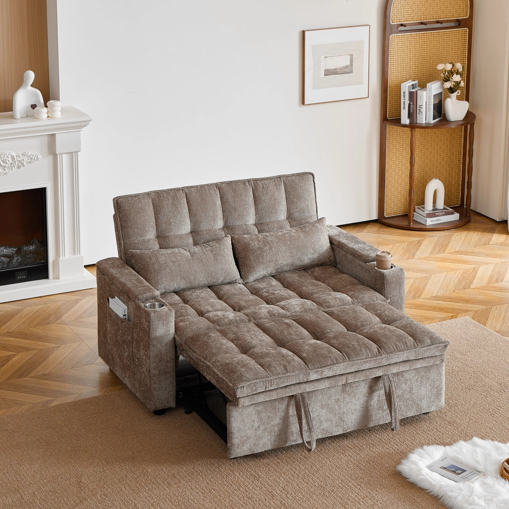 Divano letto 3 in 1 reclinabile in ciniglia marrone