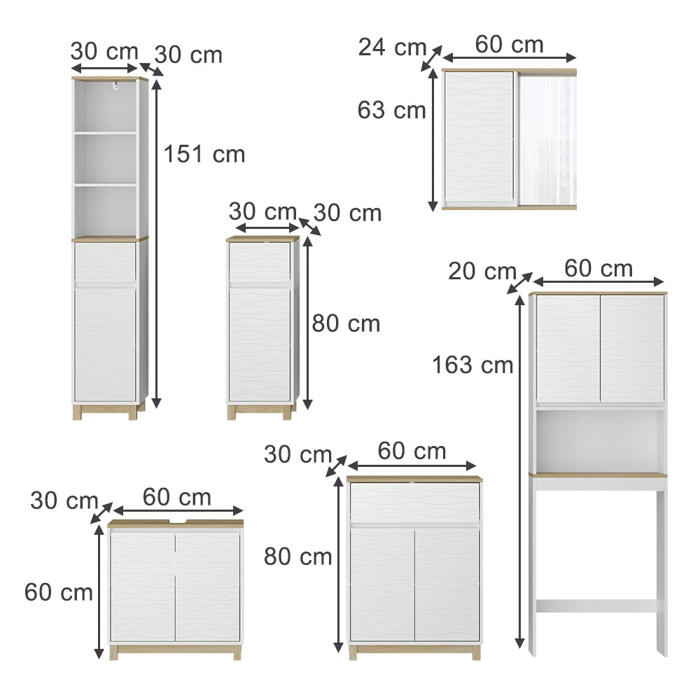 Vicco Set di mobili da bagno Bianco/quercia 6 parti