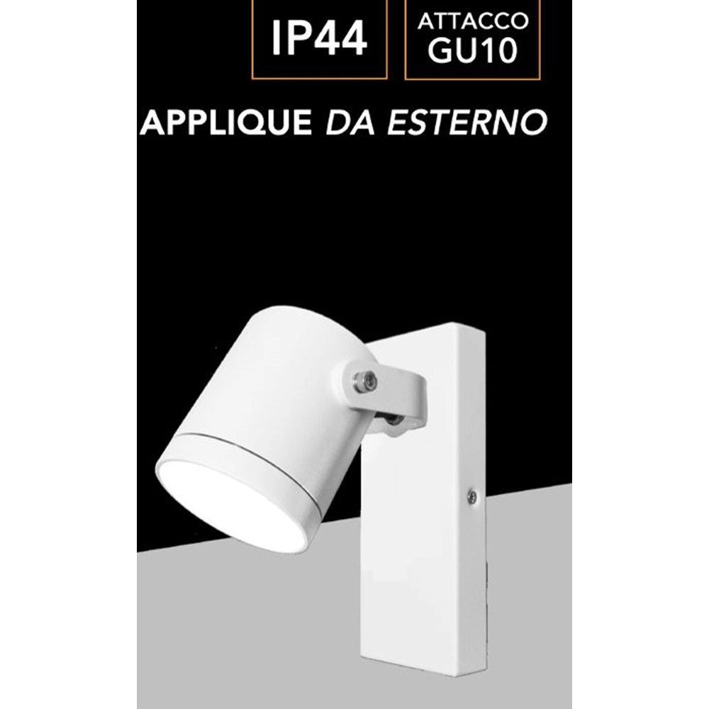 Trade Shop - Applique Parete Orientabile Per Esterno Attacco Gu10 Lampada Da Muro Ip44 539wa-b172 - Bianco
