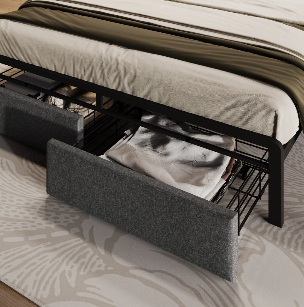 Letto matrimoniale 160x200 cm grigio con LED, ricarica USB-C e cassetti