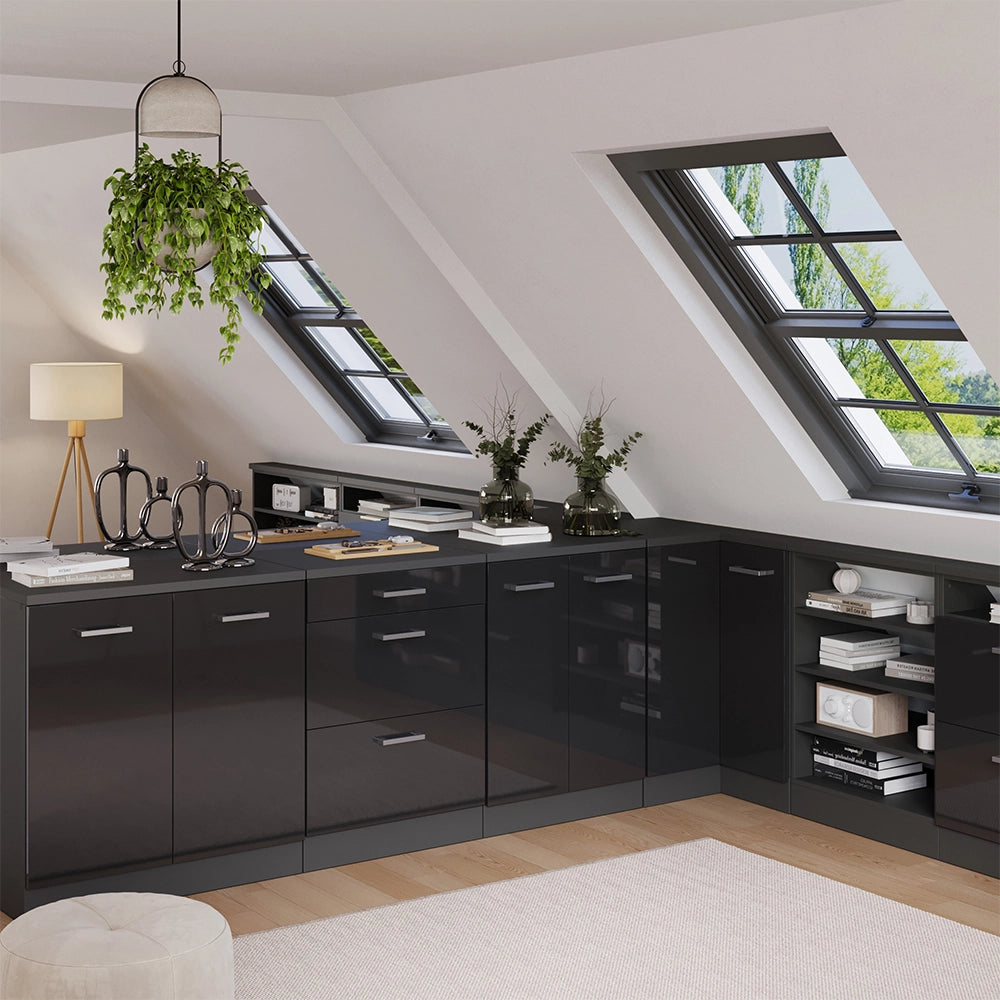 Mobile per mansarda Rion Antracite lucido/Antracite 60 x 83.8 cm senza inclinazione con 3 cassetti Vicco