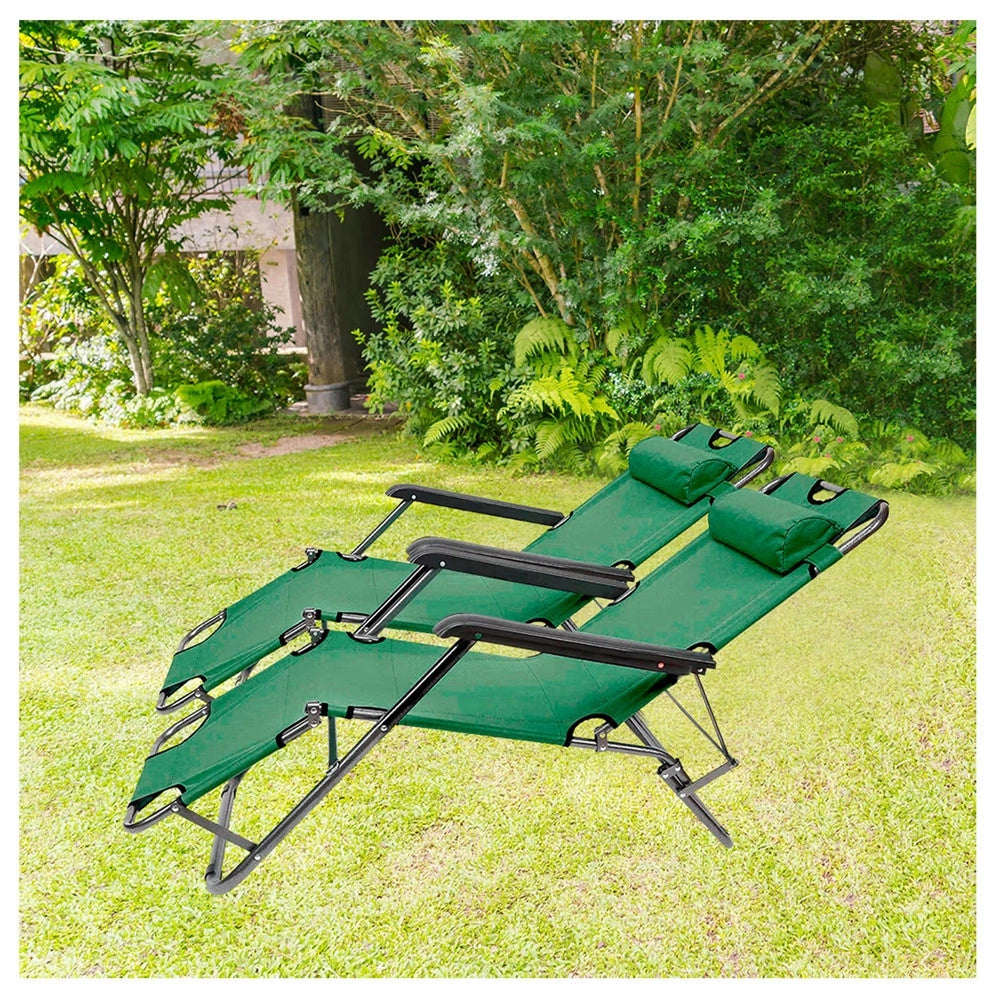 Trade Shop - Sedia A Sdraio Lettino Pieghevole Reclinabile In Metallo Con Poggiatesta Verde 017053 -