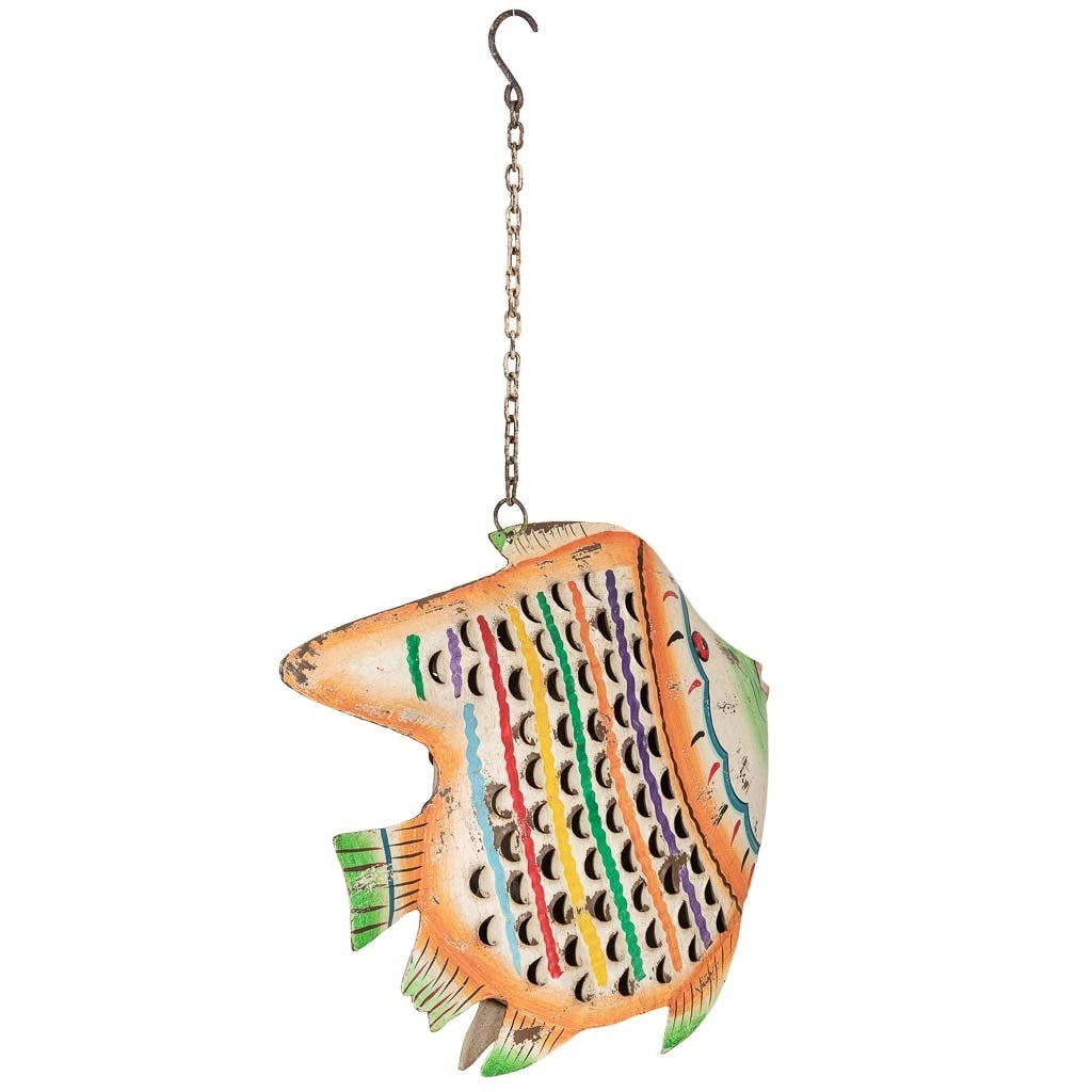 Portacandele pesce in ferro multicolore dipinto a mano 52x10x42 cm