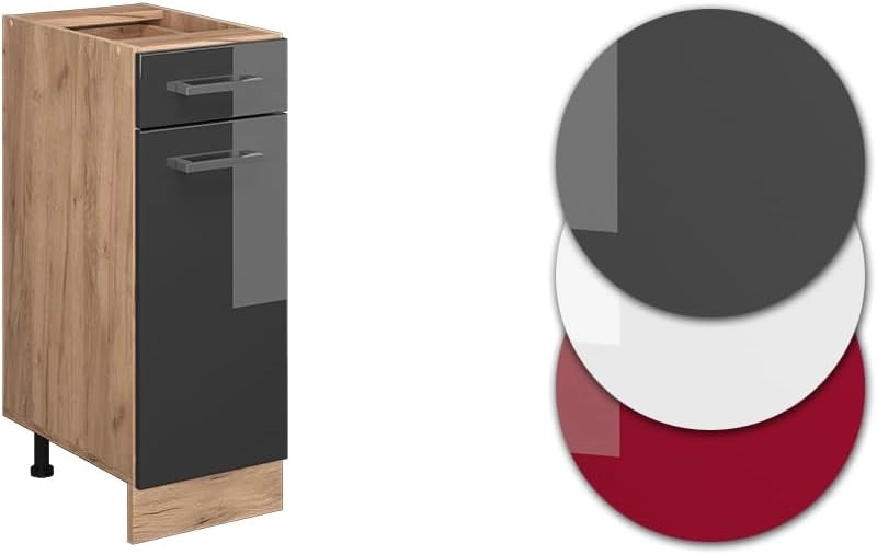Mobiletto base per cucina R-Line, Antracite lucido, 30 cm senza piano di lavoro, per la libera combinazione all'interno di sistemi cucina modulari
