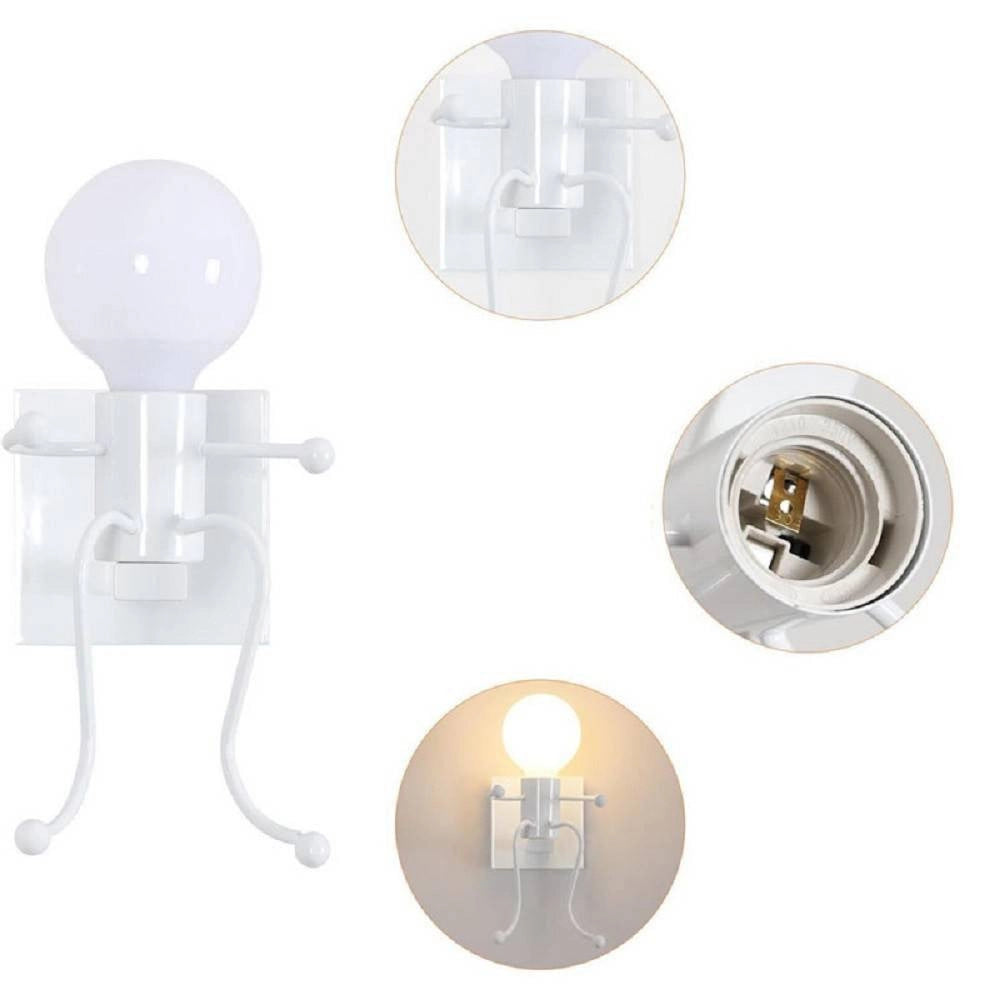 Trade Shop - Applique Da Parete Decorativo Forma Di Omino Seduto In Metallo Attacco E27 Aq51 - Bianco