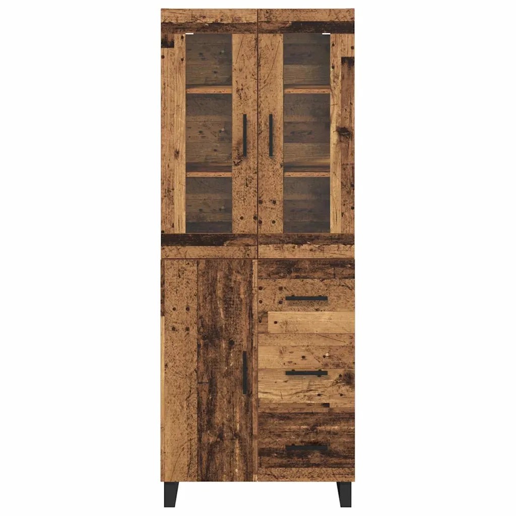 Credenza 2 pz-Set di 2 Buffet-Armadio da cucina Legno vecchio Legno Stratificato e Vetro 605741