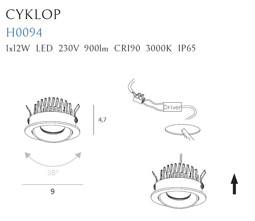 Faretto incasso bagno tondo bianco LED 12W 4000K IP65