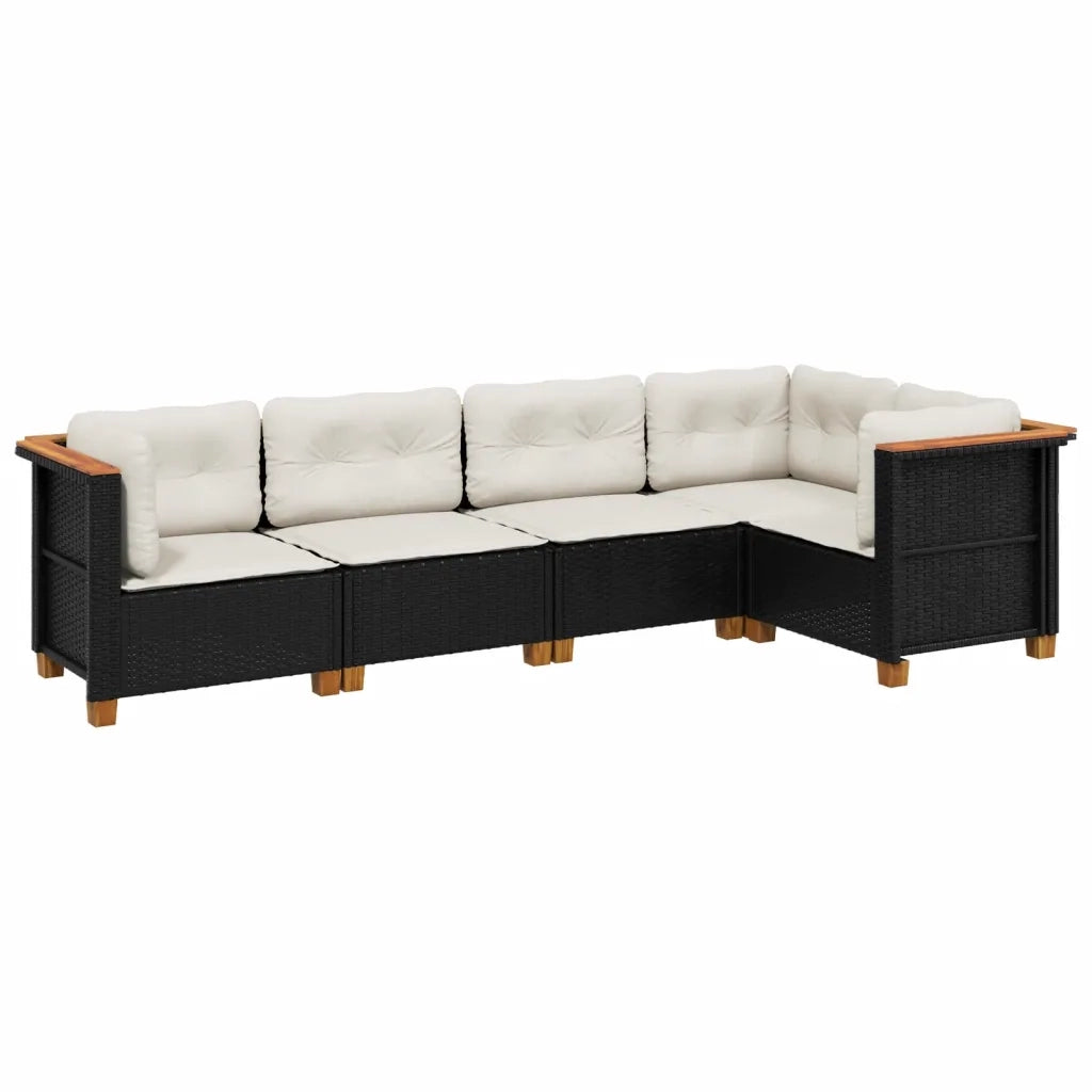 Set Divani da Giardino 5 pz | Set Salotto da Giardino con Cuscini in Polyrattan Nero