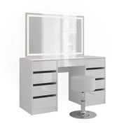 Vicco Tavolo da toeletta Bianco/bianco lucido 128.2 cm con specchio LED e sgabello