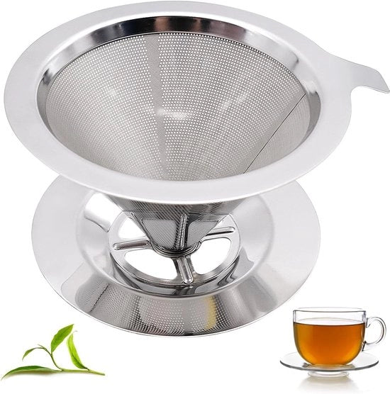 Filtro per caffè a immersione - RVS - Filtrazione carta - Filtro caffè permanente - Manuale - Filtro metallico con cono per 1-2 tazze

Specifiche tecniche: 
- Materiale: RVS
- Capacità: per 1-2 tazze
- Tipo di filtro: metallico con cono